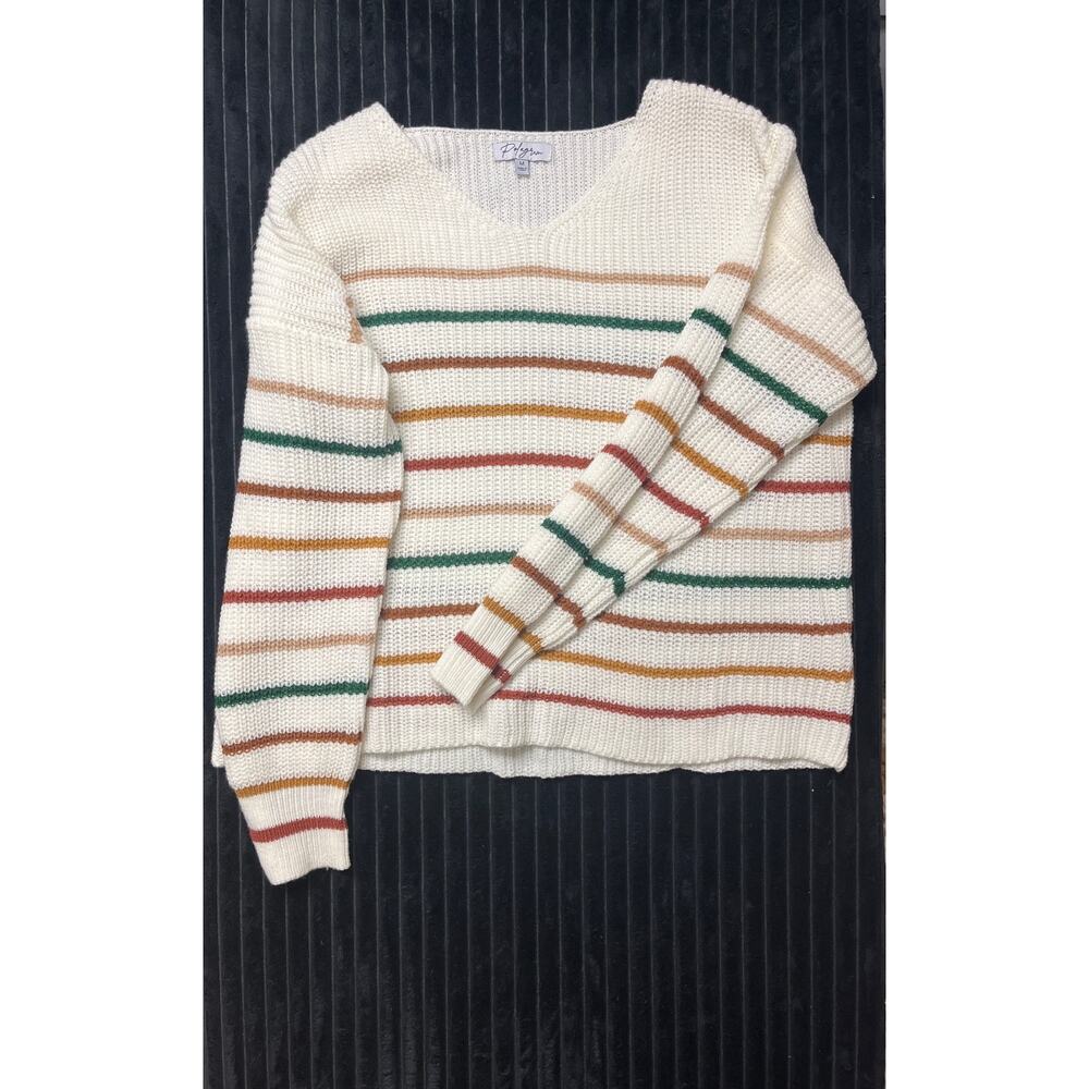 Polagram Women's Striped Tunic Sweater Size Medium V-Neck Dolman Sleeve